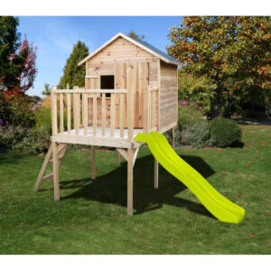 Wooden Cabin For Children With Slide