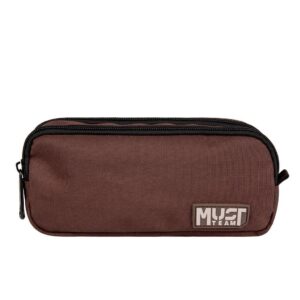 Pencil Case 2 Zippers Brown With Beige