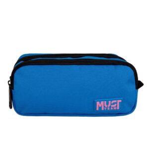 Pencil Case 2 Zippers Blue With Light Pink